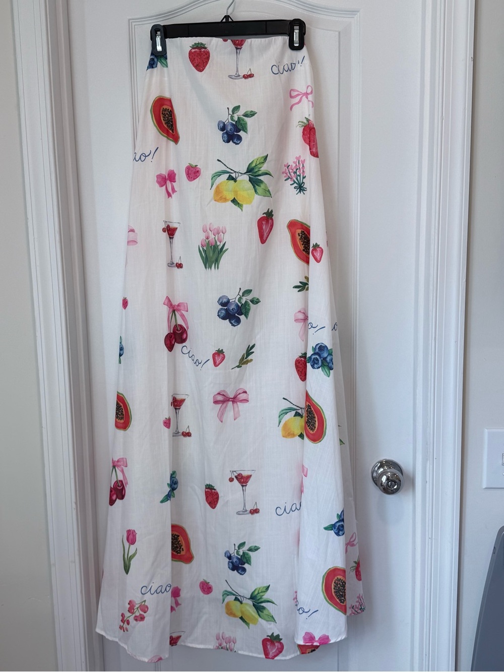 Petal & Pup Ciao Fruit Print Maxi Skirt Italian Summer Strawberry Lemon US M